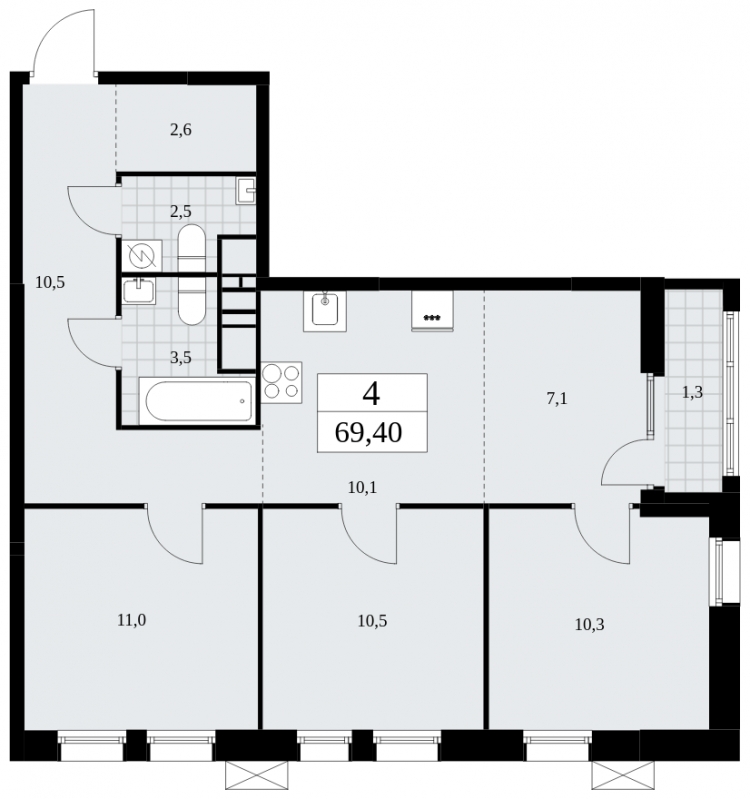 1-комнатная квартира с отделкой в Квартал Депо на 8 этаже в 5 секции. Сдача в 2 кв. 2024 г.