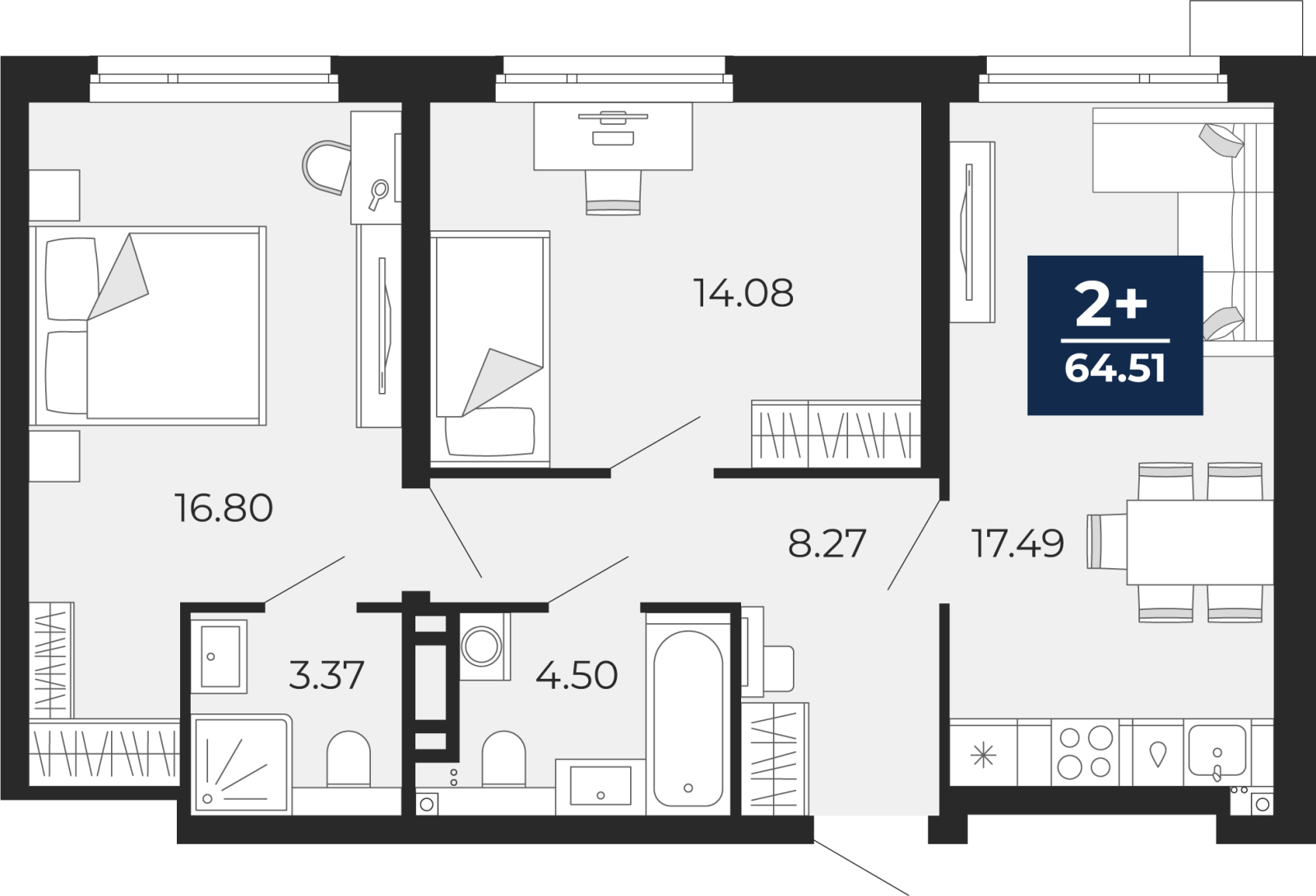 1-комнатная квартира (Студия) с отделкой в ЖК Дзен-кварталы на 17 этаже в 1 секции. Сдача в 3 кв. 2025 г.