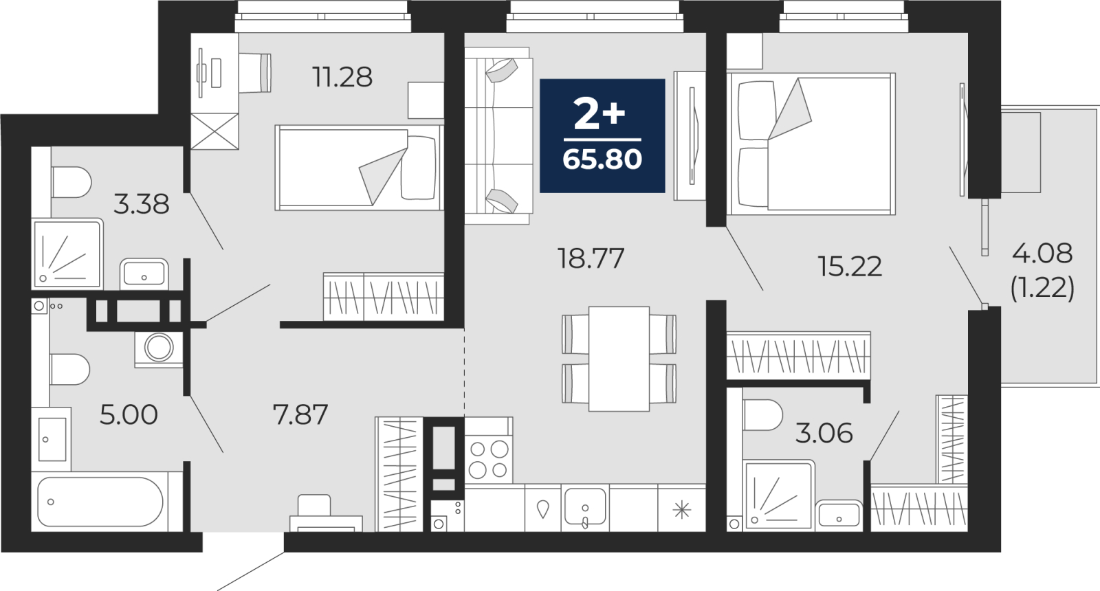 2-комнатная квартира с отделкой в ЖК Новоданиловская 8 на 7 этаже в 1 секции. Сдача в 4 кв. 2022 г.