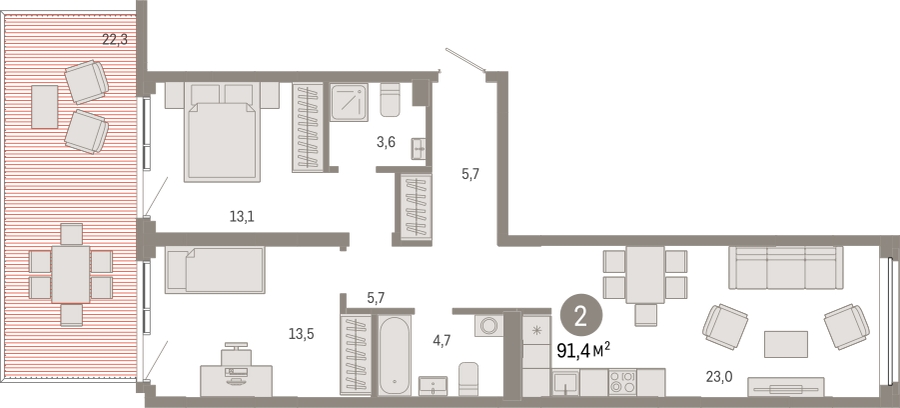 3-комнатная квартира с отделкой в Жилой район Южные кварталы на 7 этаже в 4 секции. Сдача в 2 кв. 2024 г.