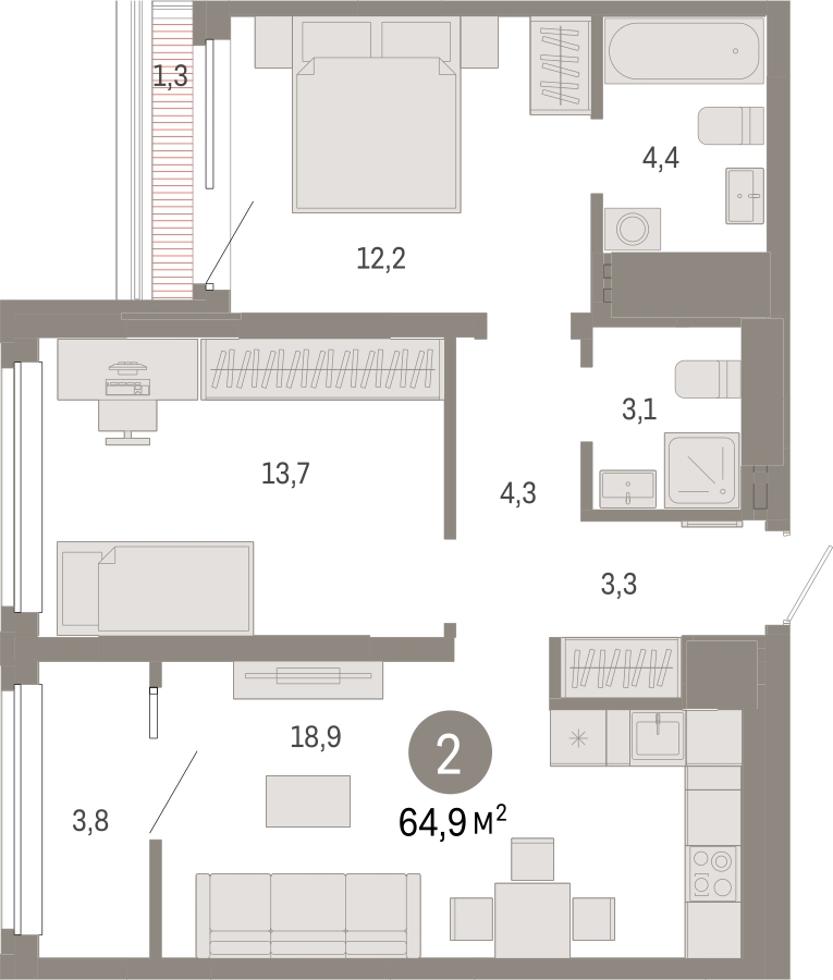 1-комнатная квартира (Студия) с отделкой в ЖК Дзен-кварталы на 18 этаже в 1 секции. Сдача в 3 кв. 2025 г.