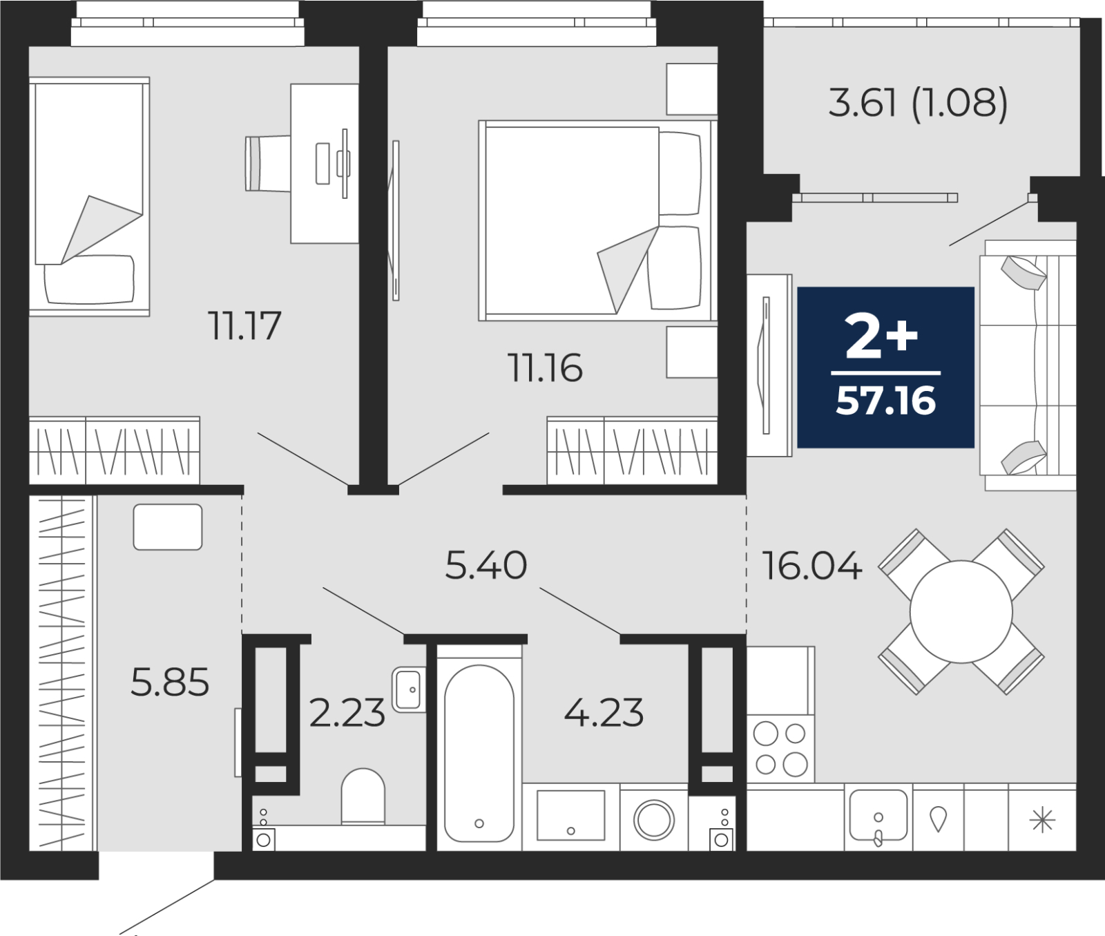 2-комнатная квартира с отделкой в ЖК Новоданиловская 8 на 5 этаже в 1 секции. Сдача в 4 кв. 2022 г.