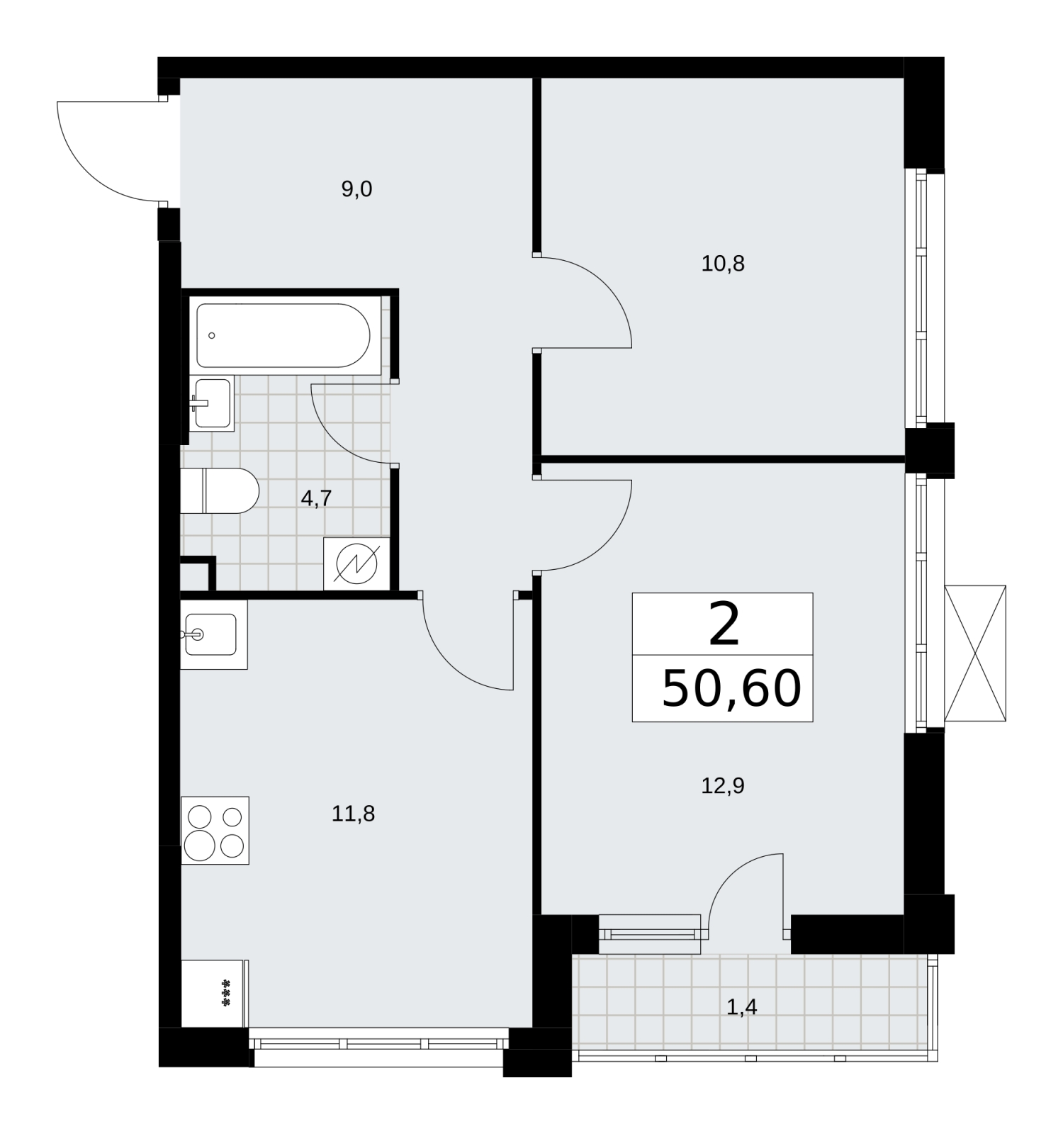 2-комнатная квартира в ЖК Скандинавия на 13 этаже в 1 секции. Сдача в 4 кв. 2024 г.