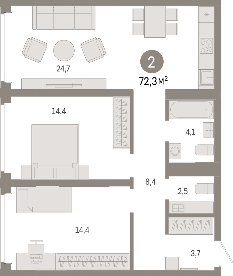 1-комнатная квартира с отделкой в ЖК Прео на 3 этаже в 2 секции. Сдача в 4 кв. 2025 г.