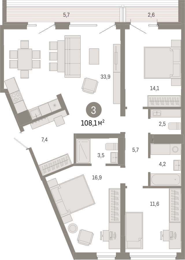 3-комнатная квартира с отделкой в Квартал Депо на 8 этаже в 8 секции. Сдача в 2 кв. 2024 г.