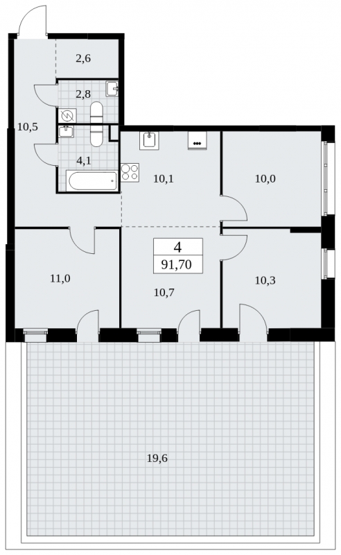 1-комнатная квартира с отделкой в Жилой район Южные кварталы на 2 этаже в 3 секции. Сдача в 3 кв. 2026 г.