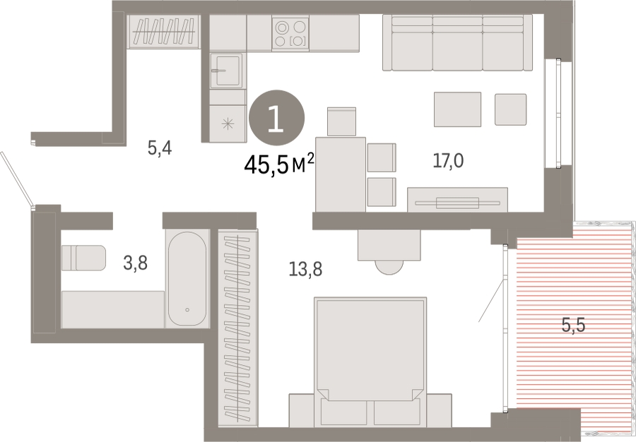 1-комнатная квартира с отделкой в ЖК Прео на 10 этаже в 1 секции. Сдача в 4 кв. 2024 г.