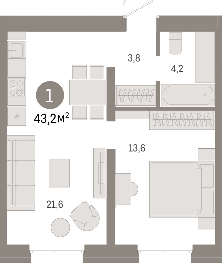 1-комнатная квартира с отделкой в ЖК Прео на 1 этаже в 1 секции. Сдача в 4 кв. 2025 г.