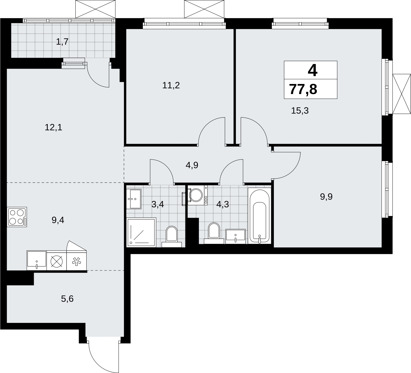 2-комнатная квартира с отделкой в Жилой район Южные кварталы на 2 этаже в 4 секции. Сдача в 3 кв. 2026 г.