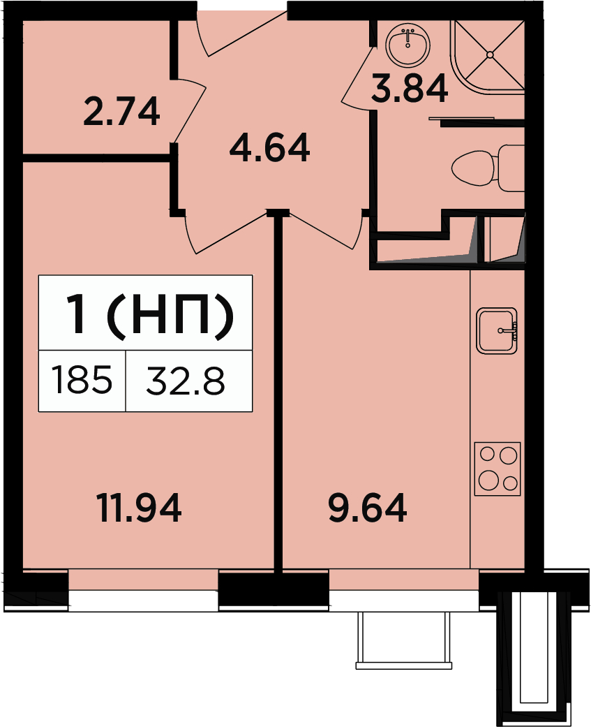 1-комнатная квартира (Студия) в ЖК Легендарный Квартал на Березовой  аллее на 7 этаже в 2 секции. Сдача в 1 кв. 2019 г.