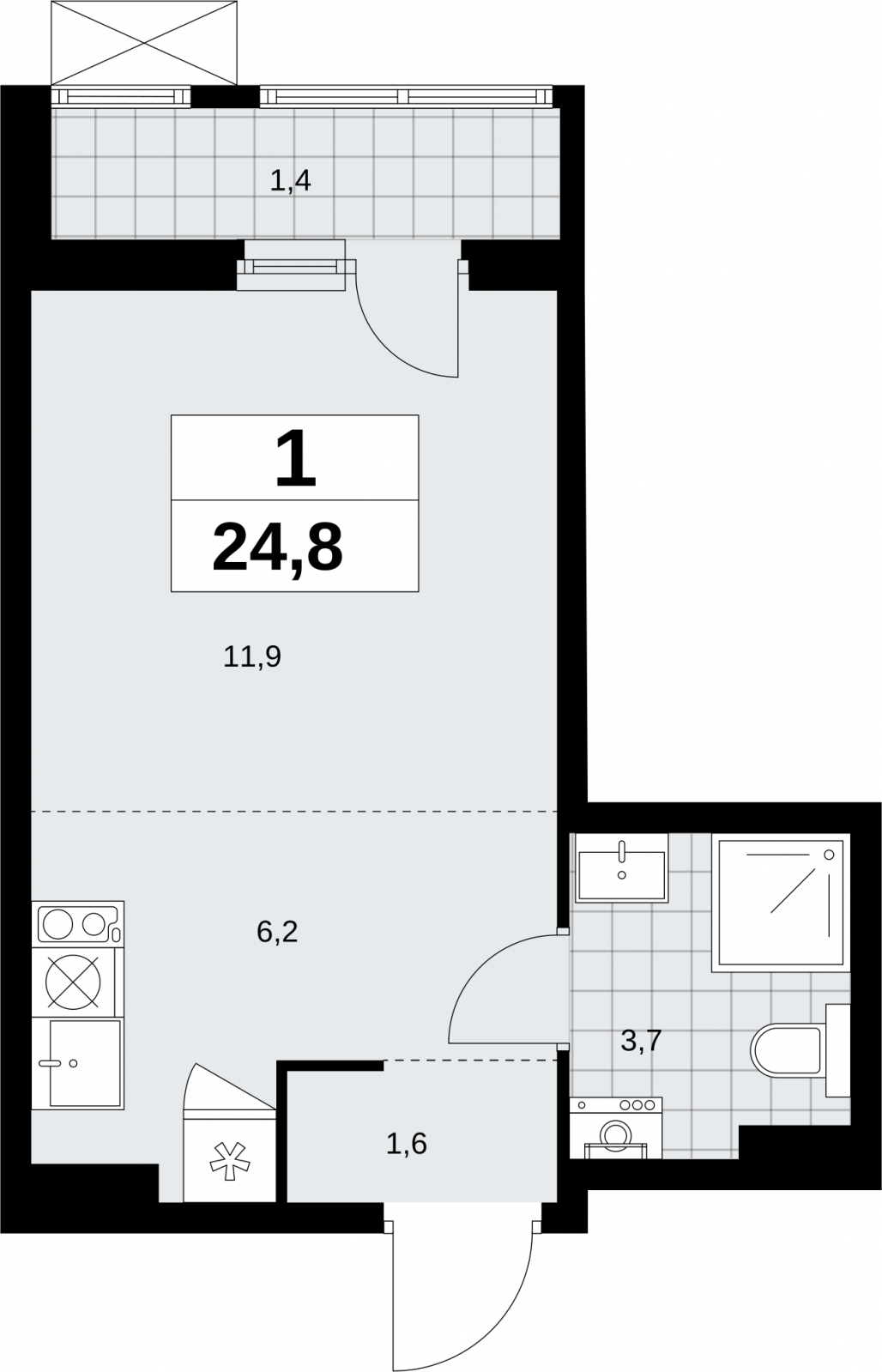 1-комнатная квартира (Студия) в ЖК Дзен-кварталы на 10 этаже в 1 секции. Сдача в 2 кв. 2025 г.