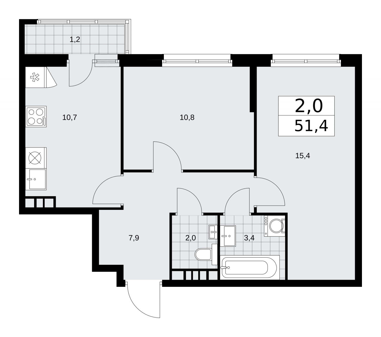 2-комнатная квартира с отделкой в Жилой район Южные кварталы на 4 этаже в 8 секции. Сдача в 3 кв. 2026 г.