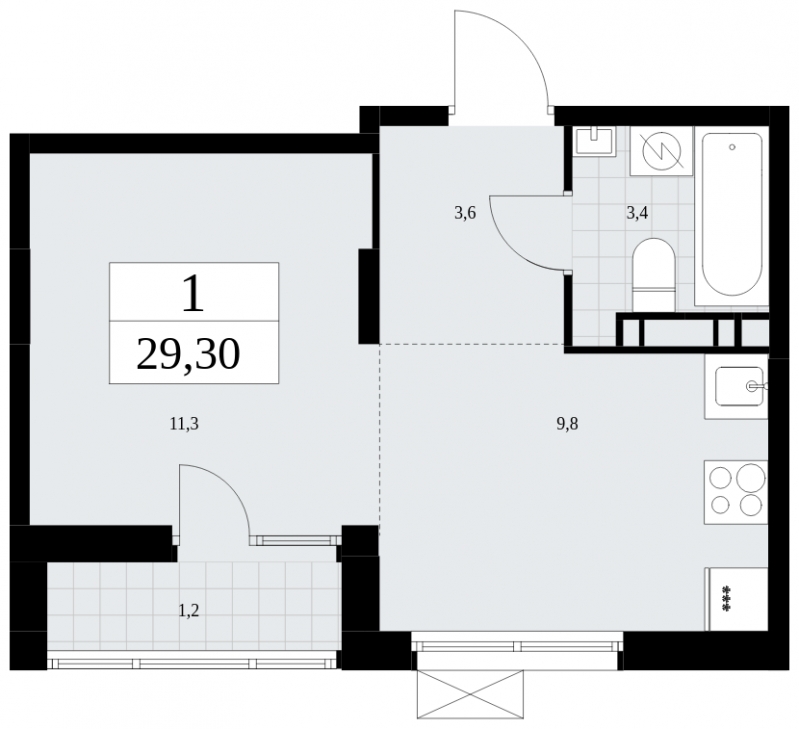 1-комнатная квартира с отделкой в Жилой район Южные кварталы на 9 этаже в 3 секции. Сдача в 3 кв. 2026 г.