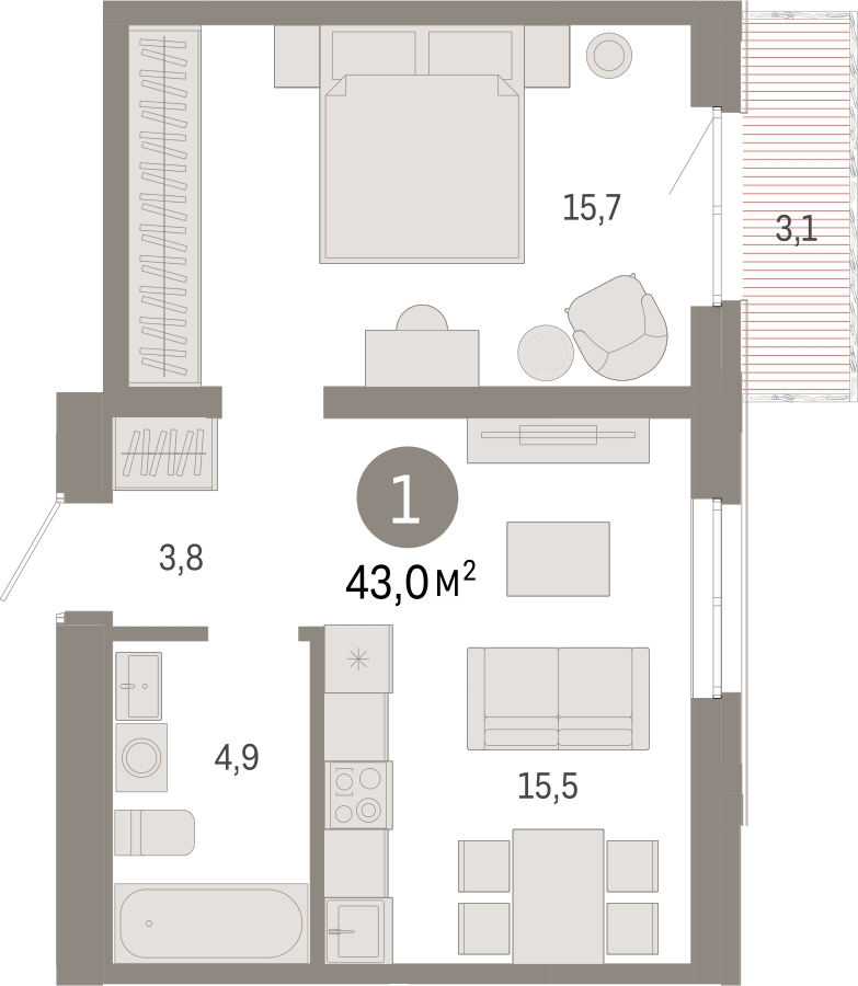 1-комнатная квартира (Студия) с отделкой в ЖК Прео на 7 этаже в 1 секции. Сдача в 4 кв. 2024 г.