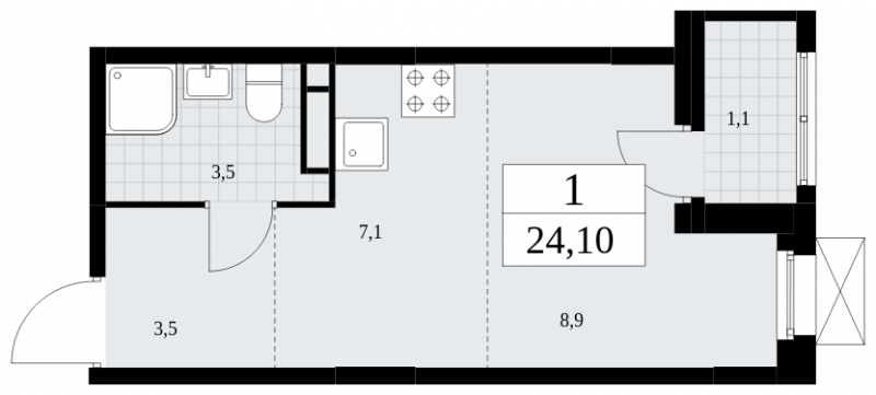1-комнатная квартира в ЖК Скандинавия на 8 этаже в 4 секции. Сдача в 4 кв. 2024 г.