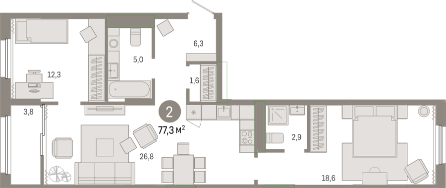 1-комнатная квартира с отделкой в ЖК Прео на 6 этаже в 2 секции. Сдача в 4 кв. 2025 г.