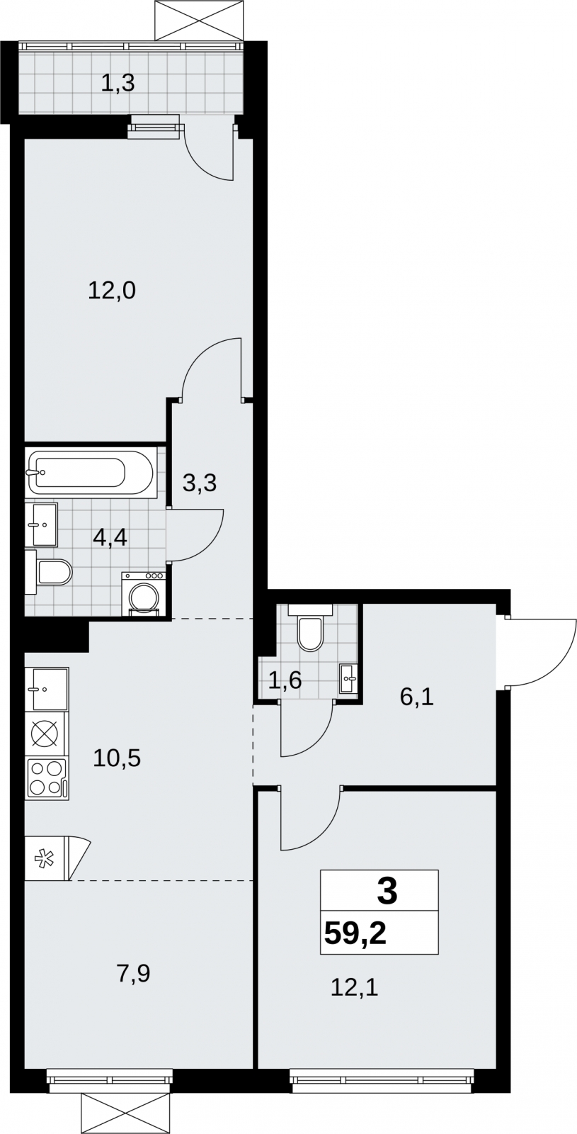 2-комнатная квартира с отделкой в Жилой район Южные кварталы на 2 этаже в 7 секции. Сдача в 3 кв. 2026 г.
