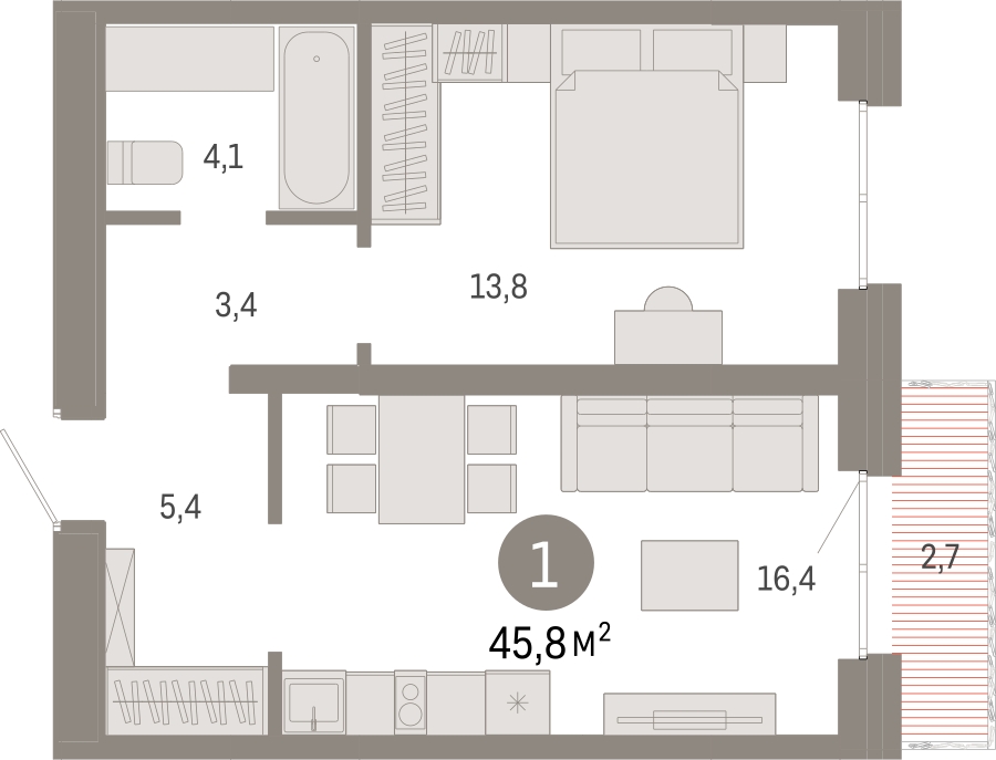 2-комнатная квартира с отделкой в Жилой район Южные кварталы на 2 этаже в 3 секции. Сдача в 3 кв. 2026 г.