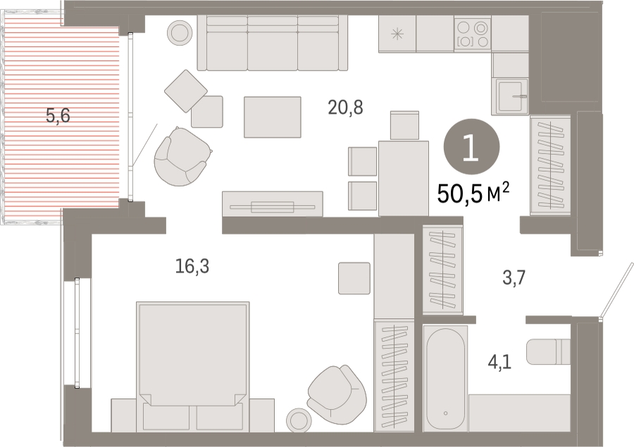 1-комнатная квартира с отделкой в ЖК Прео на 11 этаже в 1 секции. Сдача в 4 кв. 2024 г.