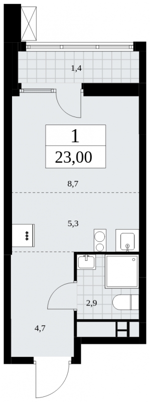 1-комнатная квартира (Студия) в ЖК Дзен-кварталы на 18 этаже в 1 секции. Сдача в 2 кв. 2025 г.
