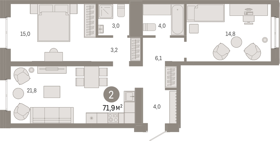 3-комнатная квартира с отделкой в Жилой район Южные кварталы на 5 этаже в 5 секции. Сдача в 3 кв. 2026 г.