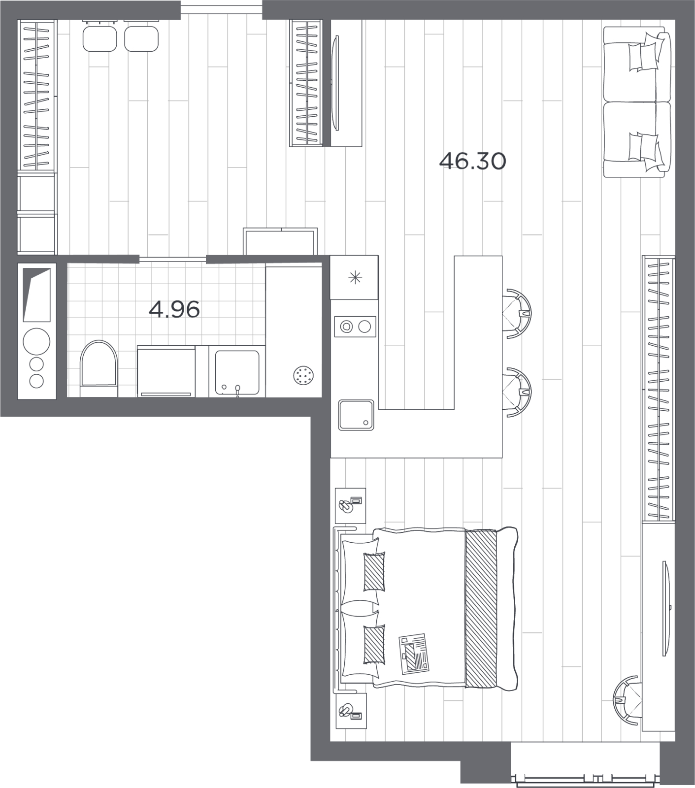 1-комнатная квартира в ЖК Дзен-кварталы на 3 этаже в 4 секции. Сдача в 2 кв. 2025 г.