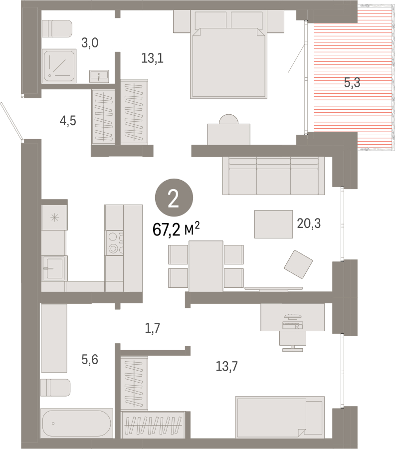 3-комнатная квартира с отделкой в Квартал Депо на 8 этаже в 5 секции. Сдача в 2 кв. 2024 г.