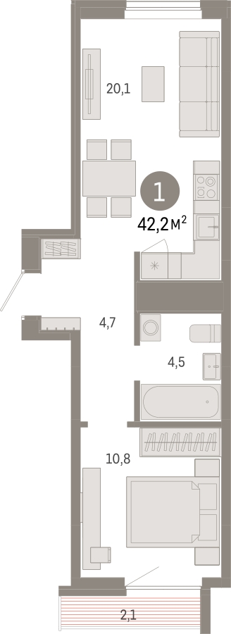 1-комнатная квартира с отделкой в Брусника в Академическом на 8 этаже в 7 секции. Сдача в 4 кв. 2024 г.