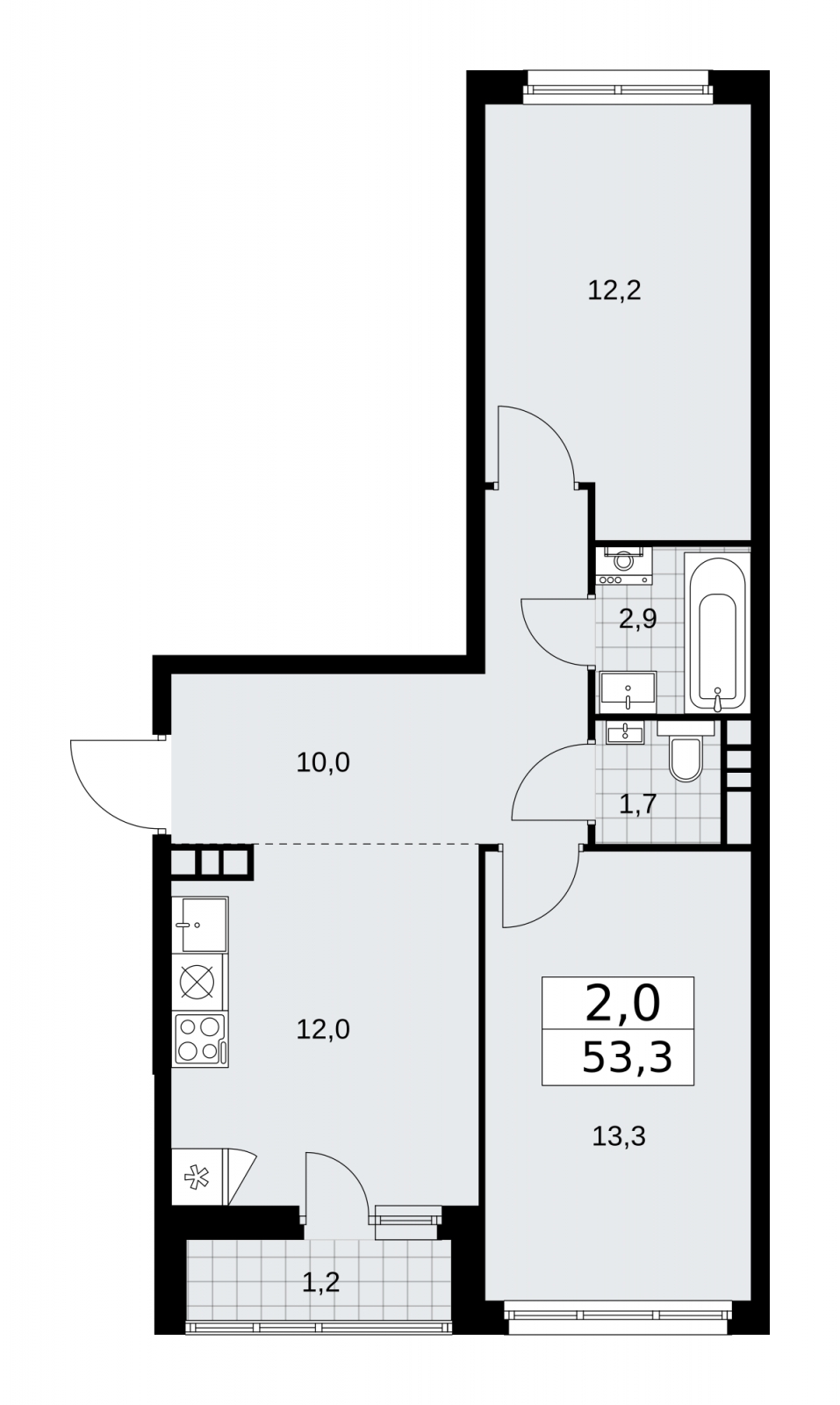 2-комнатная квартира с отделкой в Брусника в Академическом на 5 этаже в 6 секции. Сдача в 3 кв. 2026 г.