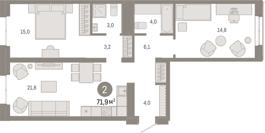 3-комнатная квартира с отделкой в Брусника в Академическом на 5 этаже в 1 секции. Сдача в 3 кв. 2026 г.