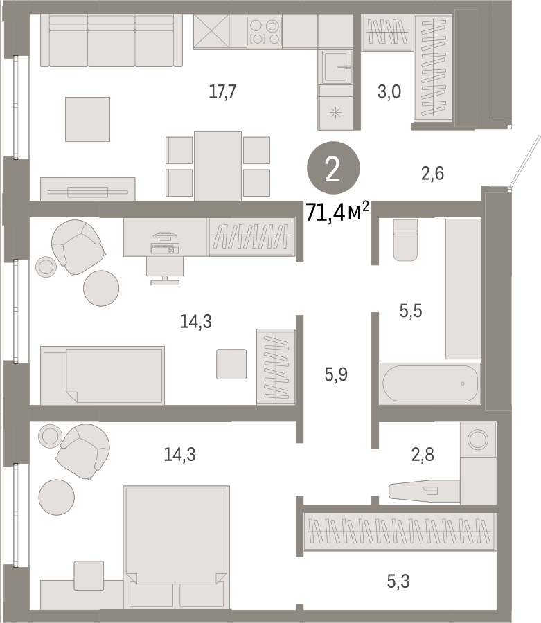 2-комнатная квартира с отделкой в Квартал Депо на 8 этаже в 6 секции. Сдача в 2 кв. 2024 г.