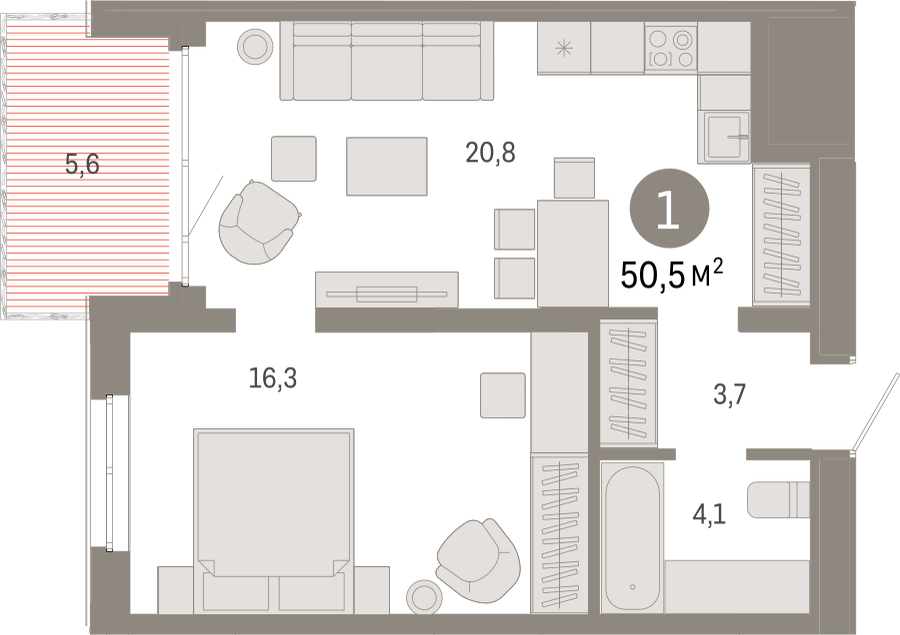 2-комнатная квартира с отделкой в Квартал Депо на 3 этаже в 2 секции. Сдача в 2 кв. 2024 г.