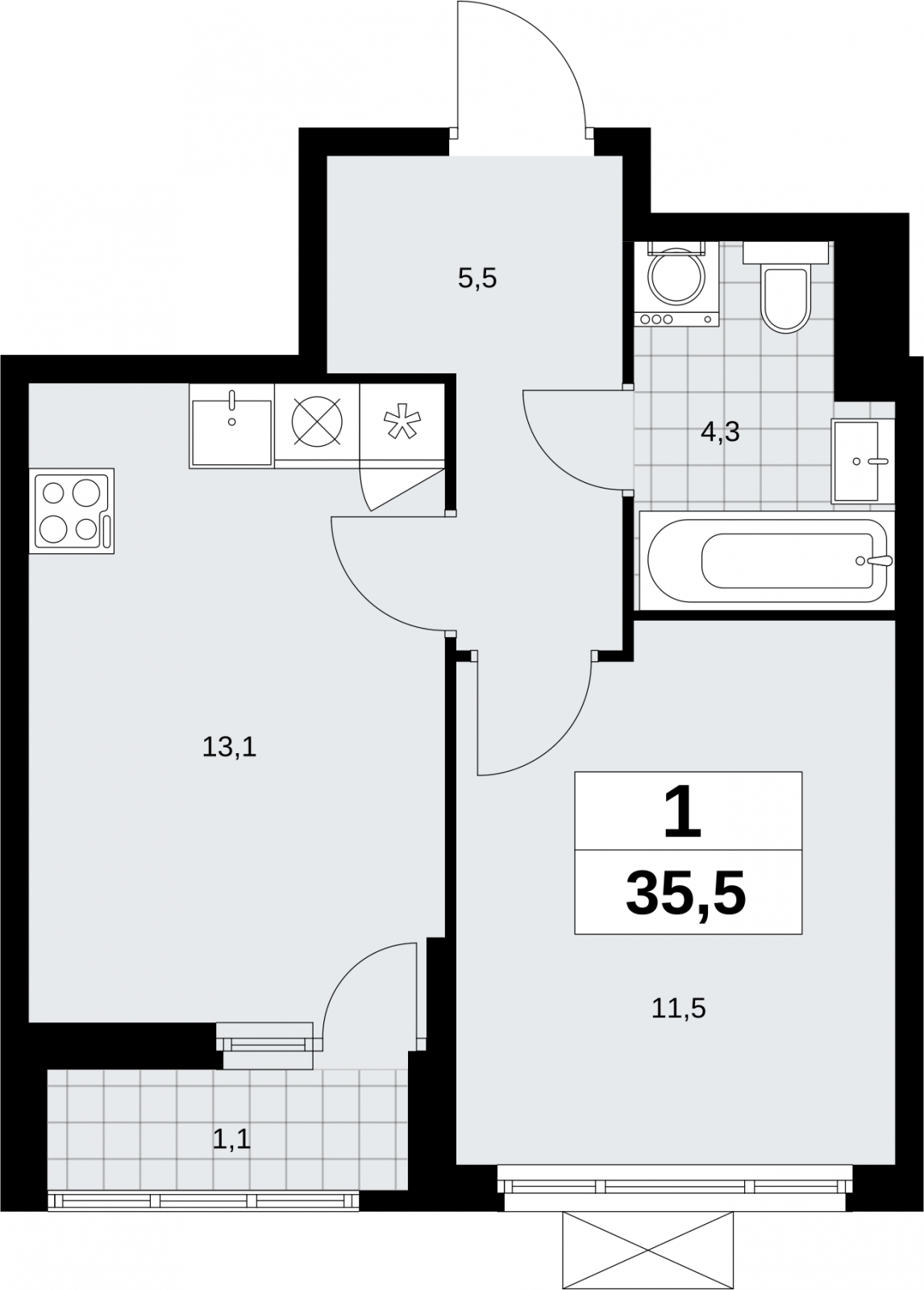 1-комнатная квартира в ЖК Дзен-кварталы на 10 этаже в 1 секции. Сдача в 1 кв. 2026 г.