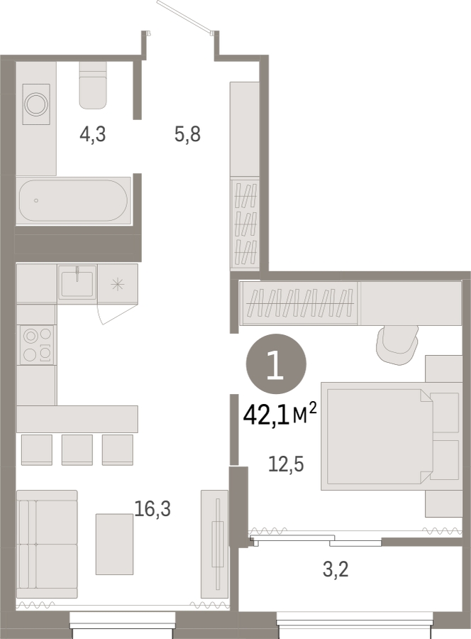 1-комнатная квартира с отделкой в Квартал Депо на 8 этаже в 5 секции. Сдача в 2 кв. 2024 г.