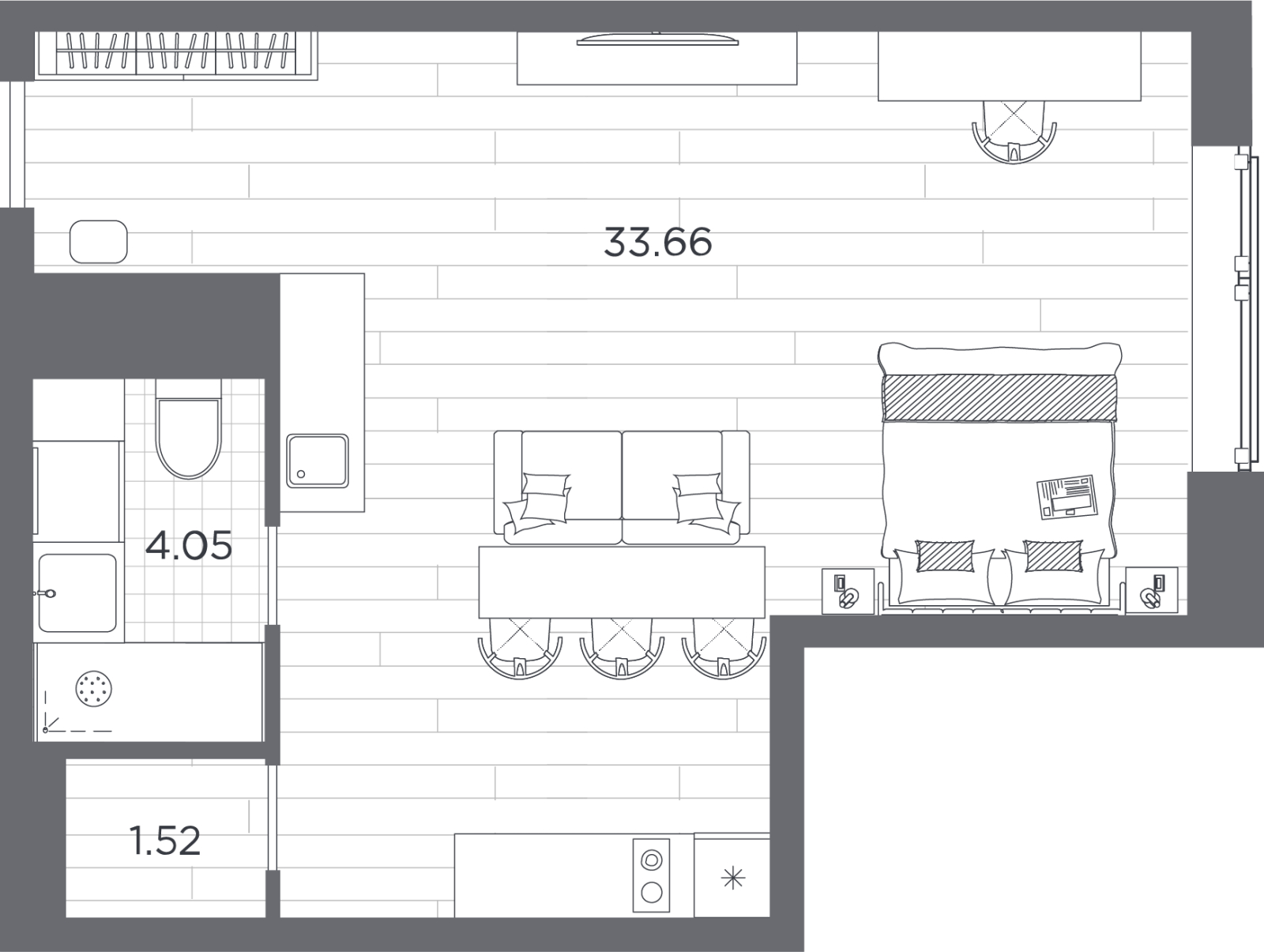 1-комнатная квартира (Студия) с отделкой в Квартал Депо на 7 этаже в 7 секции. Сдача в 2 кв. 2024 г.