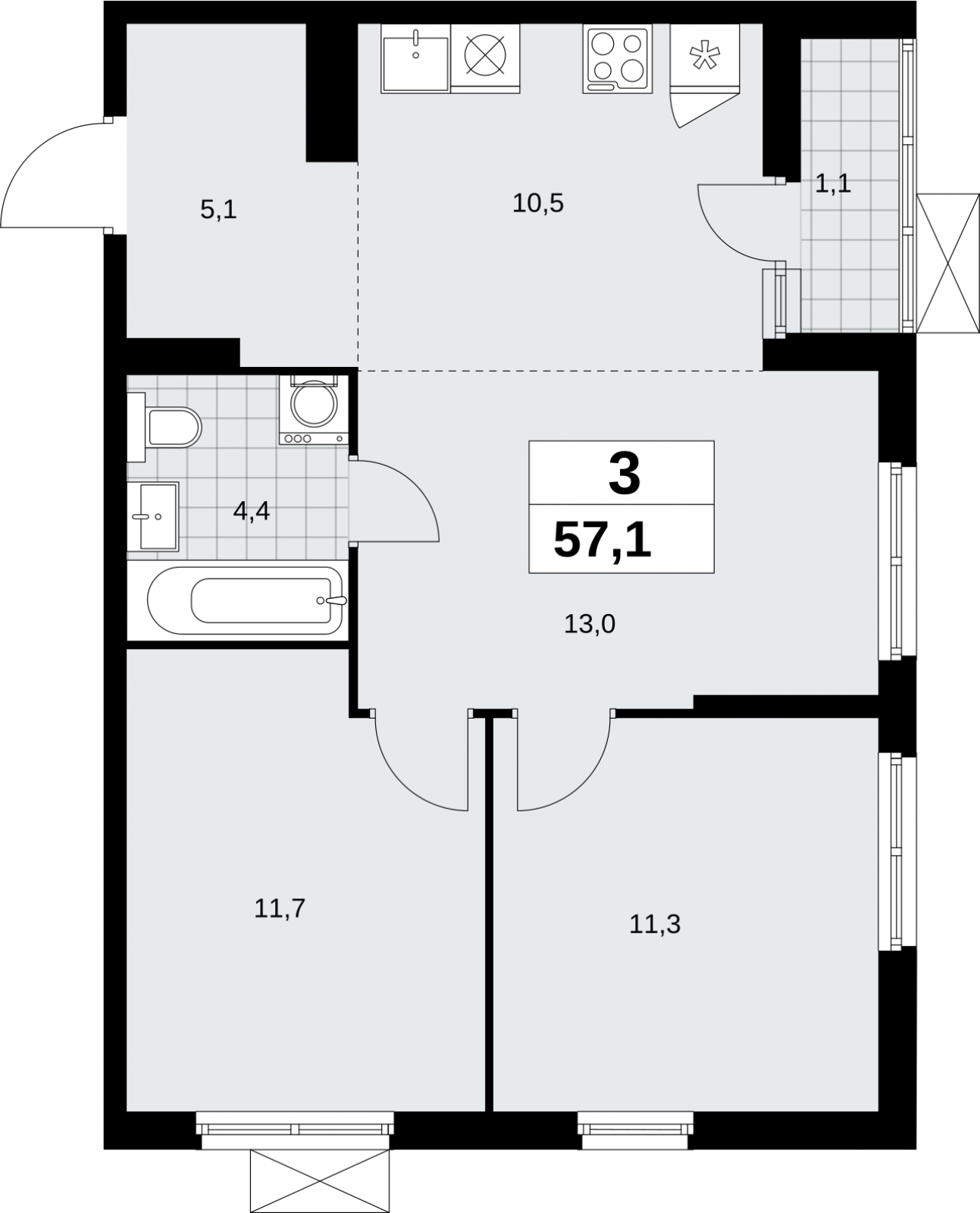2-комнатная квартира с отделкой в Квартал Депо на 13 этаже в 6 секции. Сдача в 2 кв. 2024 г.