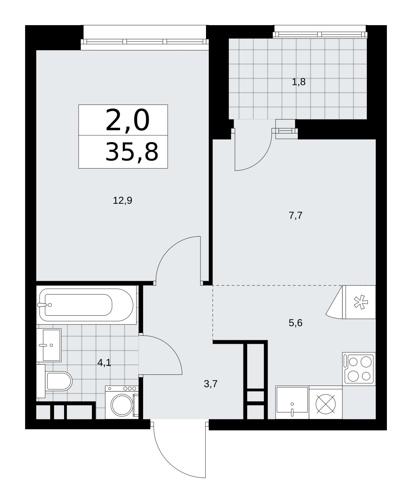 2-комнатная квартира с отделкой в ЖК Прео на 10 этаже в 2 секции. Сдача в 4 кв. 2025 г.