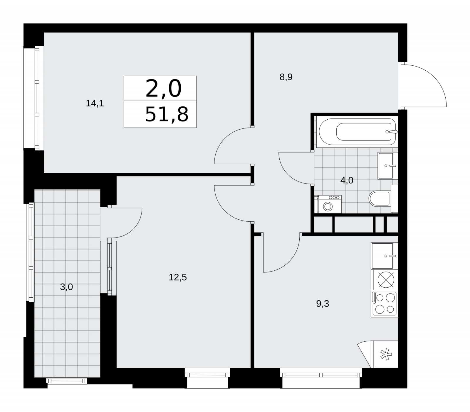 2-комнатная квартира в ЖК Дзен-кварталы на 20 этаже в 1 секции. Сдача в 1 кв. 2026 г.
