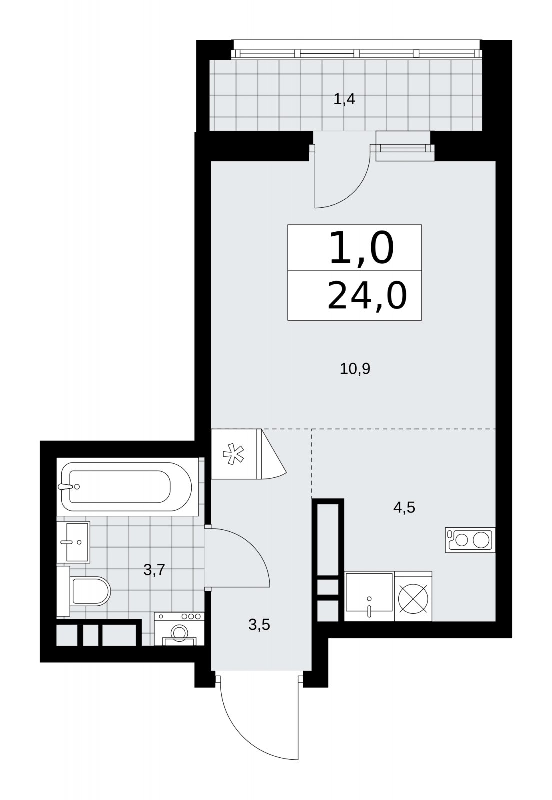 1-комнатная квартира с отделкой в ЖК Дзен-кварталы на 3 этаже в 3 секции. Сдача в 1 кв. 2025 г.