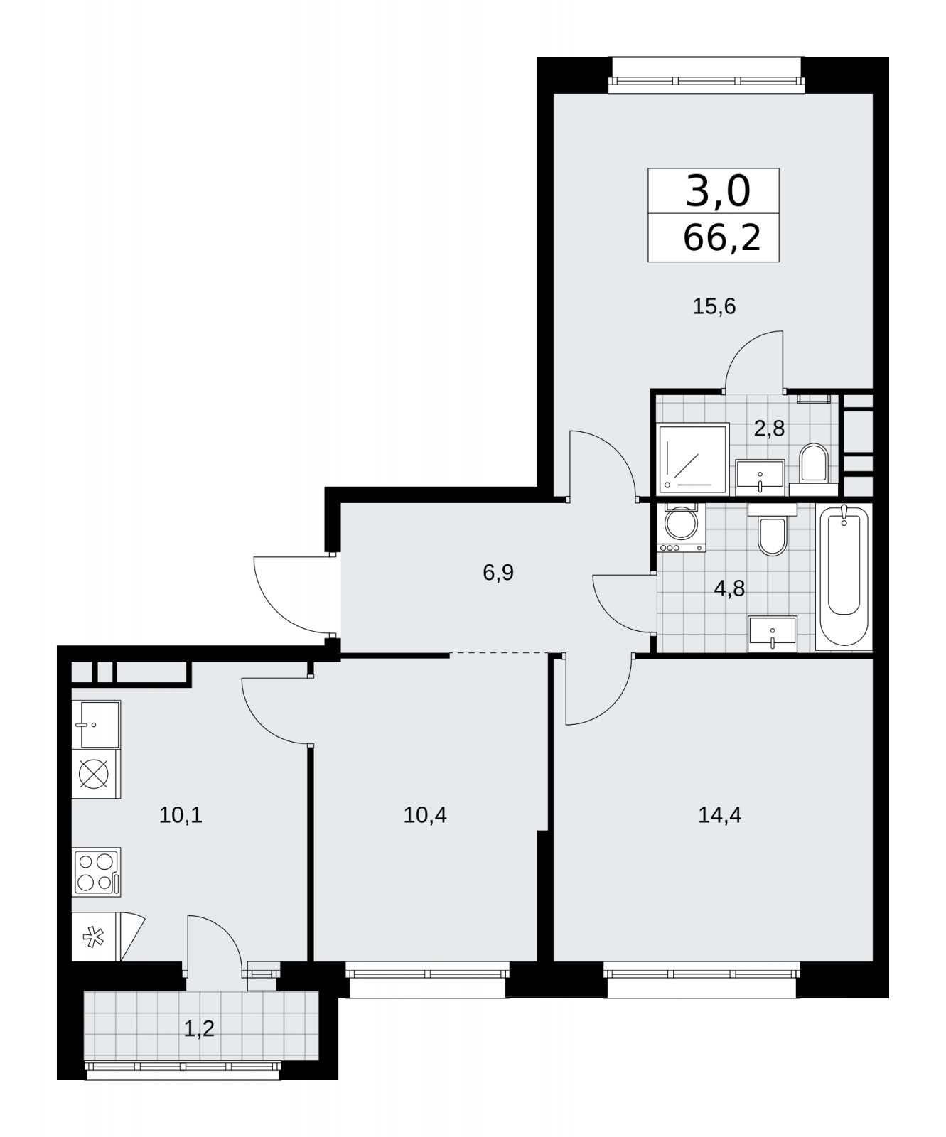 1-комнатная квартира (Студия) в ЖК Дзен-кварталы на 3 этаже в 1 секции. Сдача в 1 кв. 2026 г.