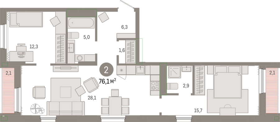 4-комнатная квартира в ЖК HomeCity на 9 этаже в 2 секции. Сдача в 1 кв. 2022 г.