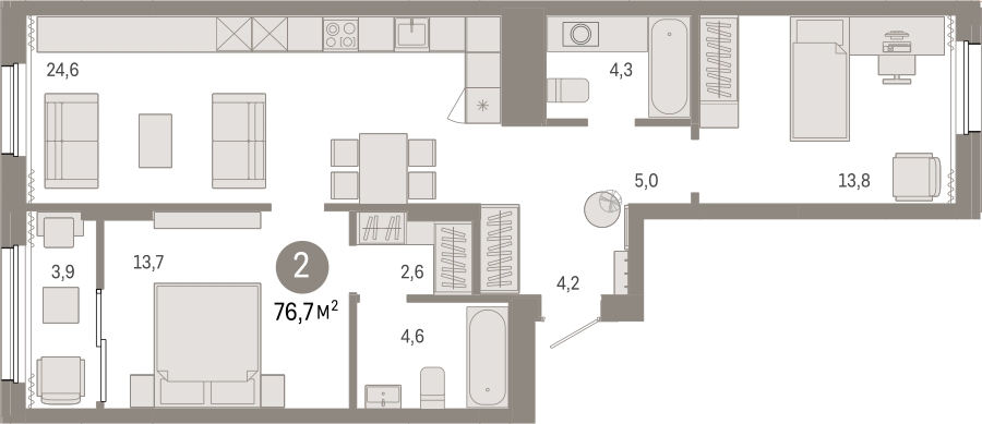 2-комнатная квартира в ЖК HomeCity на 3 этаже в 3 секции. Сдача в 1 кв. 2022 г.