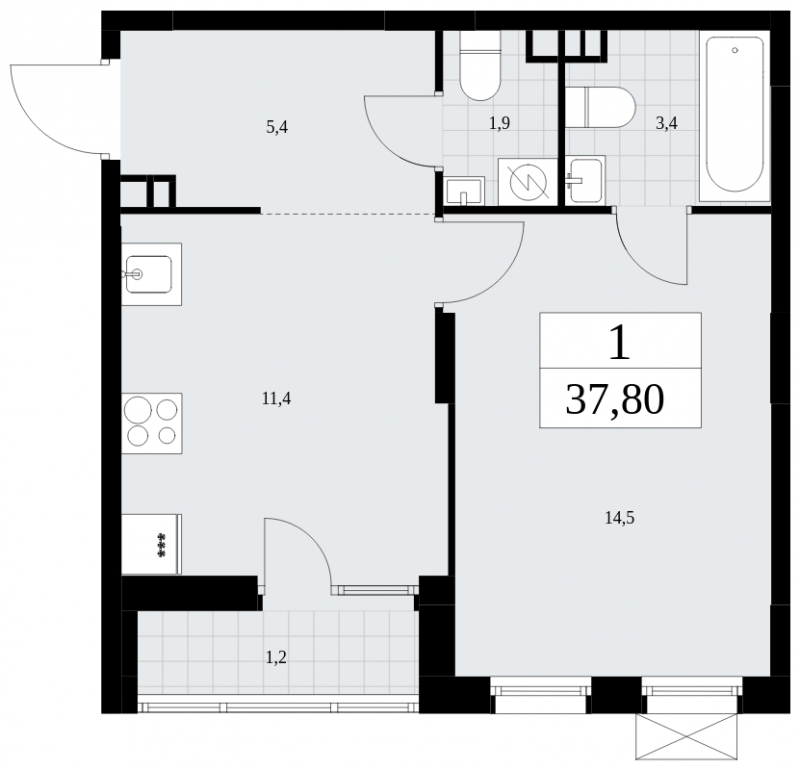 2-комнатная квартира в ЖК Дзен-кварталы на 11 этаже в 2 секции. Сдача в 1 кв. 2026 г.