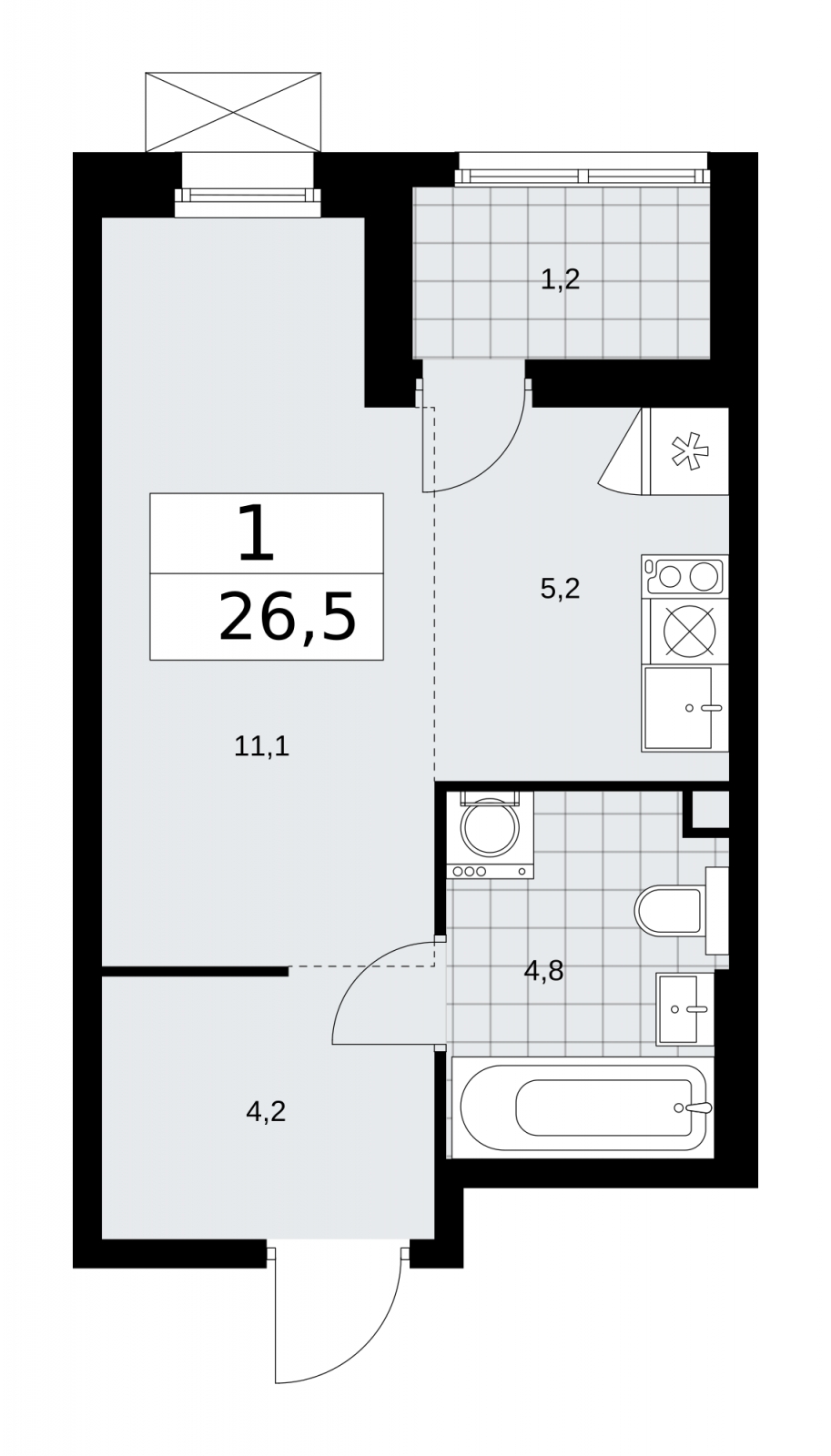 2-комнатная квартира в ЖК Дзен-кварталы на 5 этаже в 3 секции. Сдача в 1 кв. 2026 г.