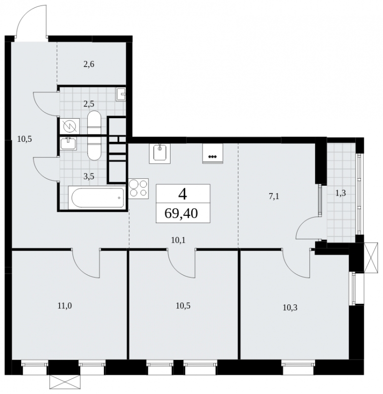 2-комнатная квартира с отделкой в Квартал Депо на 9 этаже в 10 секции. Сдача в 2 кв. 2024 г.