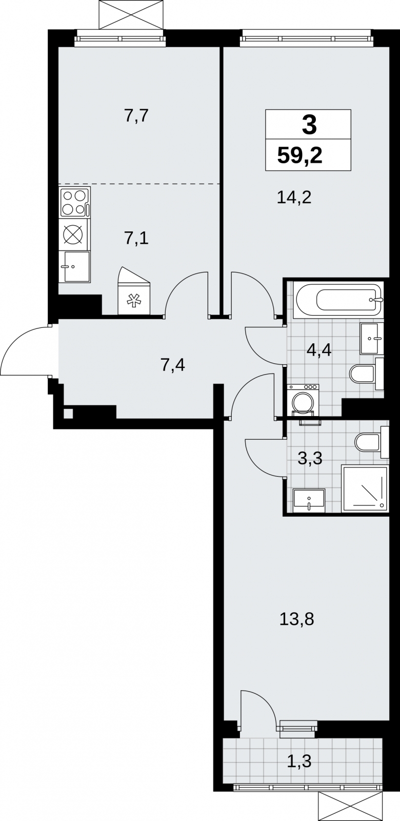 4-комнатная квартира в ЖК Дзен-кварталы на 5 этаже в 5 секции. Сдача в 1 кв. 2026 г.