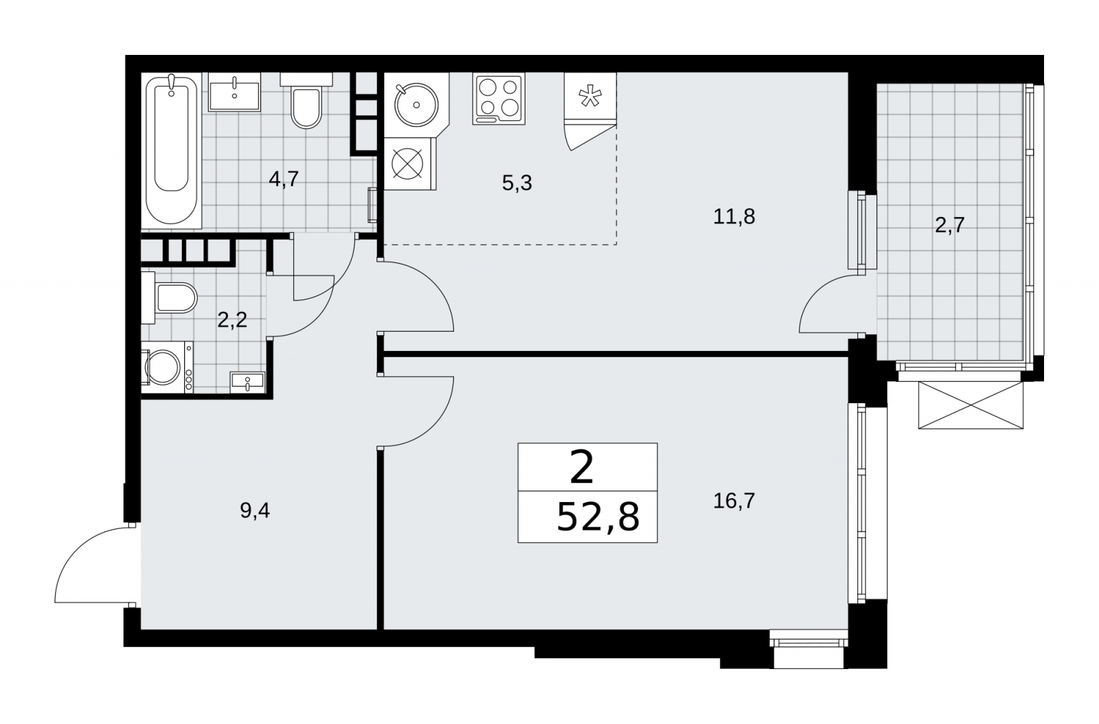 2-комнатная квартира в ЖК Дзен-кварталы на 6 этаже в 5 секции. Сдача в 1 кв. 2026 г.