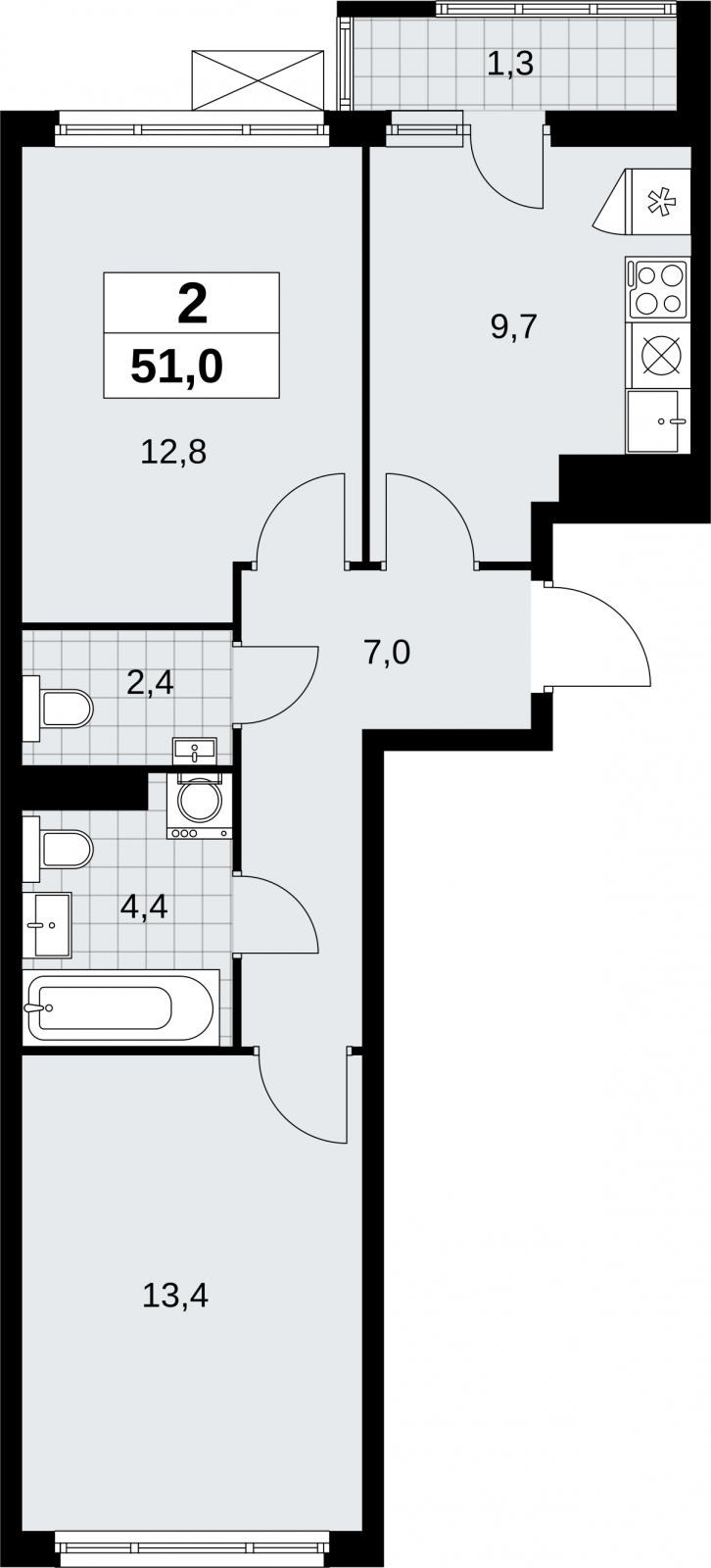 3-комнатная квартира в ЖК Дзен-кварталы на 2 этаже в 1 секции. Сдача в 2 кв. 2025 г.