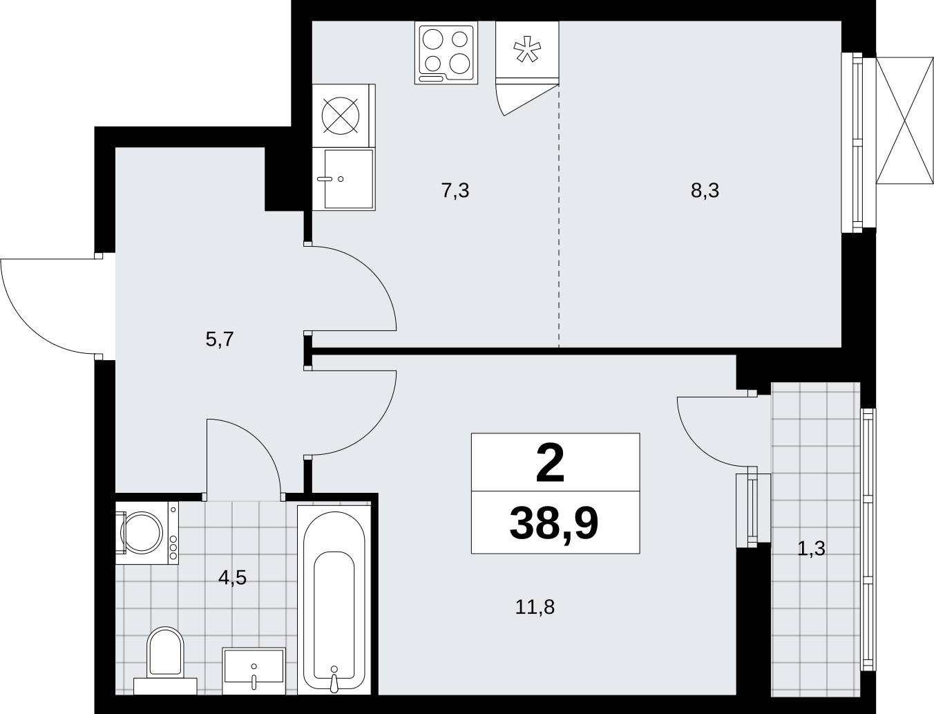 2-комнатная квартира в ЖК Дзен-кварталы на 11 этаже в 1 секции. Сдача в 2 кв. 2025 г.