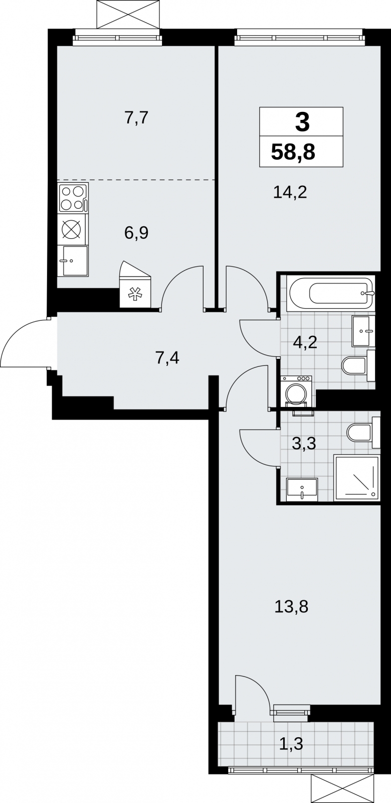 3-комнатная квартира с отделкой в ЖК Дзен-кварталы на 2 этаже в 1 секции. Сдача в 1 кв. 2025 г.